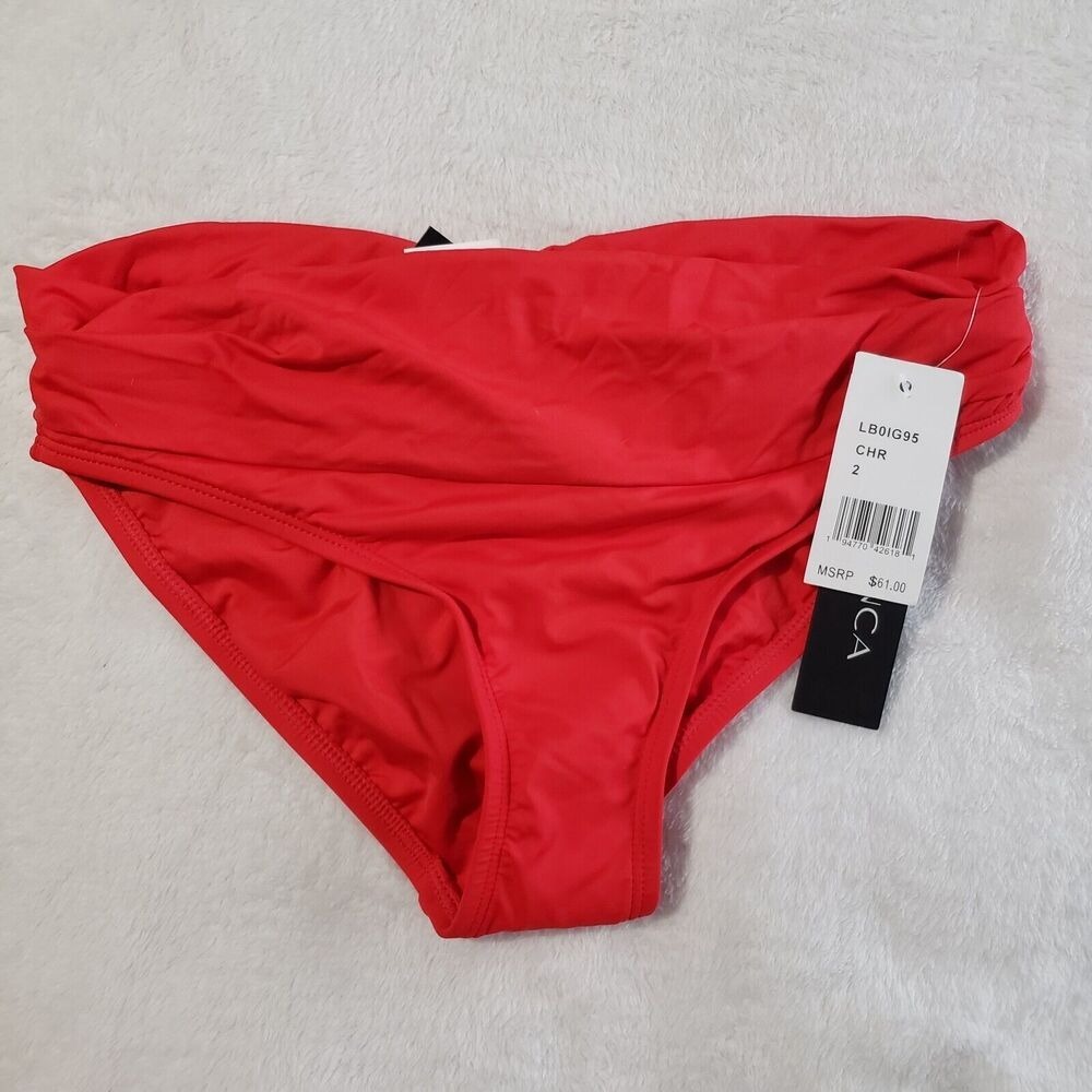 La‎ Blanca Island Goddess Hipster Bikini Bottom Women's Size 2 Red Ruched Back